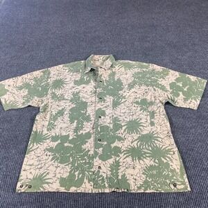 VTG Ipanema Shirt Mens Large Green Button Up Floral Jungle Hawaiian Baggy Retro